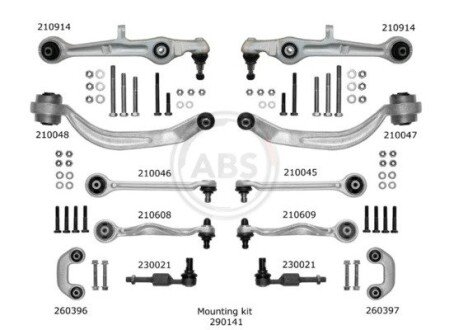 К-кт важелів перед.підвіски Audi A4 (з тонким пальцем) A.B.S. 219901