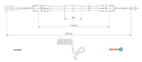 А_Трос гальмівний Ford TRANSIT CAB (all) RWD single wheels exc. 2.3 (1315/1110) "R RH"06-14 ADRIAUTO 13.0278.1