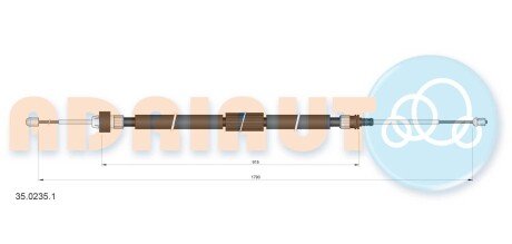 CITROEN трос ручного гальма задн. бараб. механ. 1790/915 мм C3 III, PEUGEOT 208 I ADRIAUTO 35.0235.1
