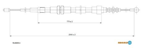 VW трос ручного гальма задн. довжин. база 2037/772 мм CADDY III 08- ADRIAUTO 55.0223.1