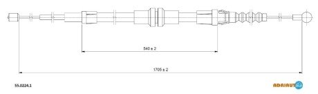 VW трос ручного гальма прав/лів Caddy 04-. (1705/540mm) ADRIAUTO 55.0224.1