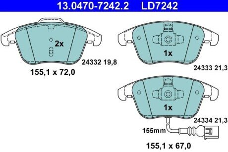 Комплект гальмівних колодок з 4 шт. дисків ATE 13.0470-7242.2