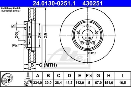 Диск гальмівний (передній) BMW X1 (U11) 22- (334x30) B38/B47/B48 ATE 24.0130-0251.1