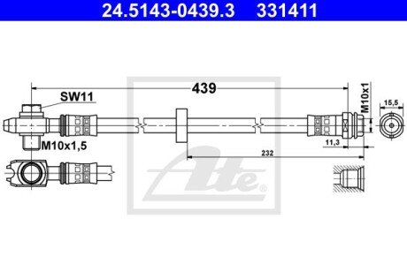 Шланг гальмівний AUDI A3 01- /L+P/ ATE 24.5143-0439.3