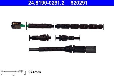 Датчик зносу гальмівних колодок (передніх) BMW X5 (E70)/X6 (E71/E72) 08-14 (L=974mm) ATE 24.8190-0291.2