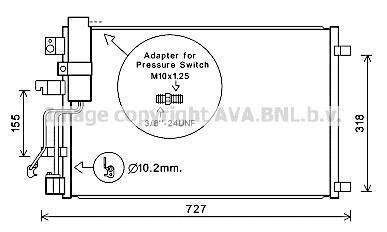 AVA NISSAN Радіатор кондиціонера (конденсатор) без осушувача QASHQAI 2.0D 07- AVA COOLING DNA5290D