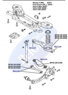 Сайлентблок важеля (заднього/ззовні) Mazda 3/Ford Focus/Volvo C30 (36.5x12x35.2x45)(під пружину) BELGUM PARTS BG1139