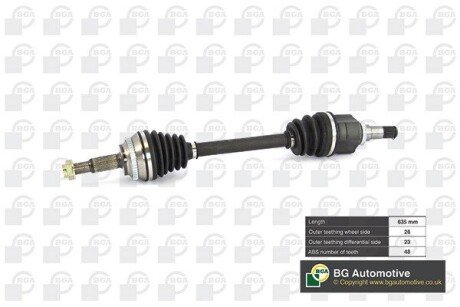 Піввісь Toyota Corolla 1.4/1.6 02-07 (26/23) 633mm Л. BGA DS7610L