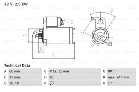 Стартер BOSCH 0986025160