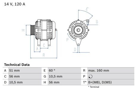 A_Генерато 14V 120A OPEL/SAAB Calibra/Omega/Vectra/900/9000 \'\'2,0-3,2 \'\'92-03 BOSCH 0986039250