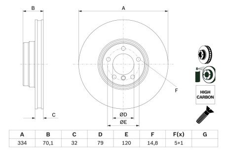 Диск гальм. передн. BMW E38 740d, 750i 94-01 (334*32) BOSCH 0986478623