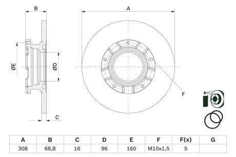 Диск гальм задн. FORD TRANSIT 12- BOSCH 0986479F62