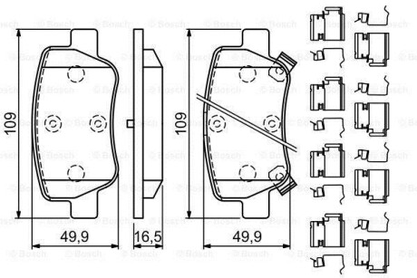 Колодки гальмівні (задні) Toyota Avensis 08-18 (з прижимною пластиною) BOSCH 0986494933