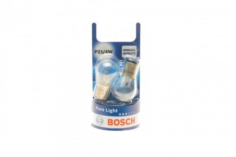 Лампа розжарювання P21/4W 12V 21/4W PURE LIGHT (blister 2шт) BOSCH 1 987 301 015 (фото 1)