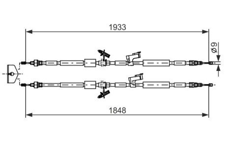 FORD Трос ручного гальм. центр. (2 шт) 1848 мм + 1933 мм KUGA 10- BOSCH 1987482280