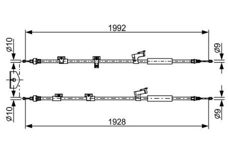 FORD трос ручного гальма задн. 1990/1885+1925/1805 мм GRAND C-MAX 10- BOSCH 1987482494