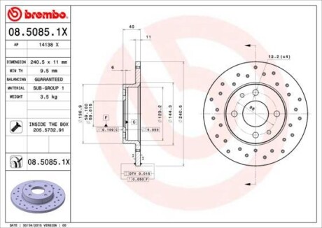 Гальмівний диск BREMBO 0850851X