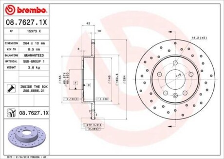 Гальмівний диск BREMBO 0876271X