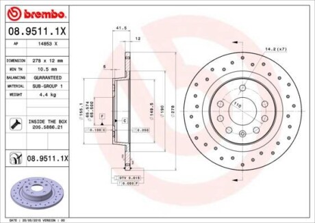 Гальмівний диск BREMBO 0895111X