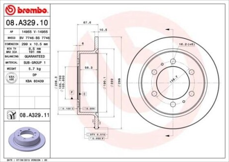 Гальмівний диск зад. Rexton/Korando 96- (299x68mm) BREMBO 08.A329.11
