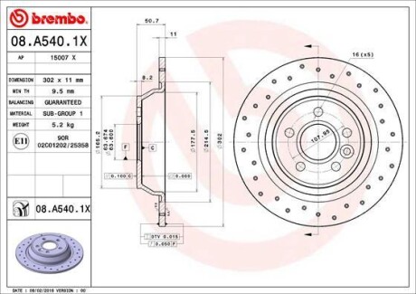 Гальмівний диск зад. Kuga I 08-/Mondeo IV 07-/Range Rover Evoque 11- (302x51mm) BREMBO 08.A540.1X