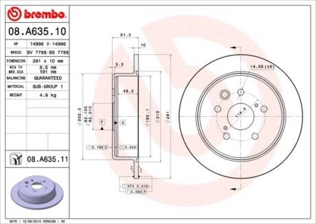 Диск гальмівний BREMBO 08.A635.11