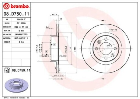 Гальмівний диск BREMBO 08D75011