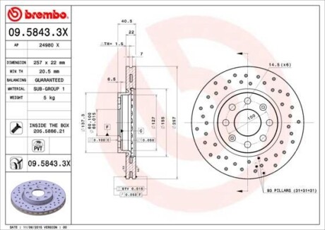 Гальмівний диск BREMBO 0958433X