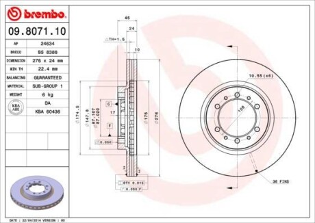 Гальмівний диск пер. Pajero 90-/L200 83- (276x45mm) BREMBO 09.8071.10