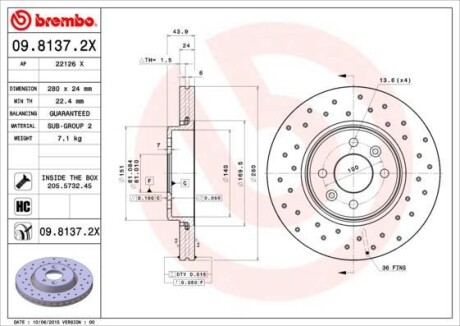 Гальмівний диск пер. Dokker 13-/Megane II 03- (280x44mm) BREMBO 09.8137.2X