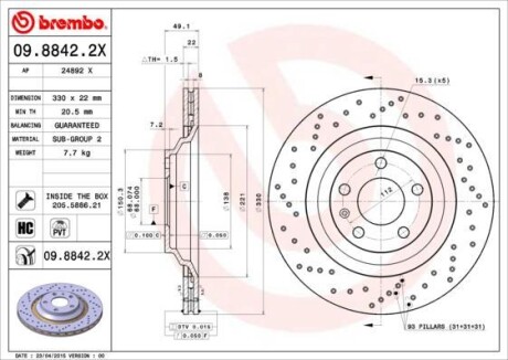 Гальмівний диск BREMBO 0988422X