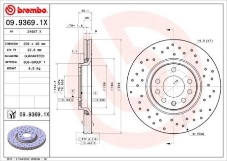 Гальмівний диск BREMBO 0993691X