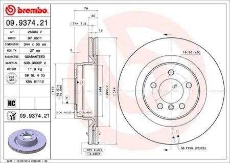 Диск гальмівний FINITO BREMBO 09.9374.21