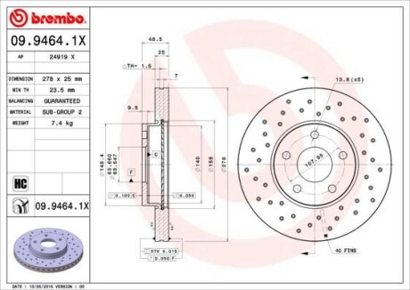 Гальмівний диск пер. Focus II 04-/C-Max 03- (278x49mm) BREMBO 09.9464.1X