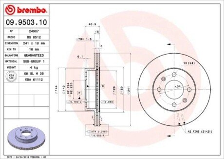 Диск гальмівний BREMBO 09.9503.10