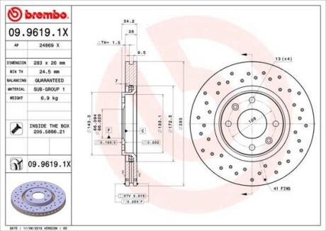 Гальмівний диск BREMBO 0996191X