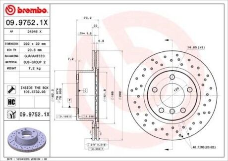 Гальмівний диск BREMBO 0997521X