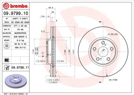 Диск гальмівний BREMBO 09.9799.10