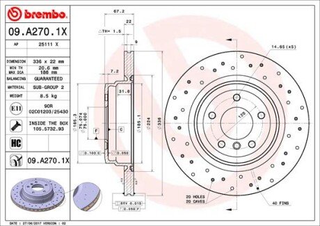 Диск гальмівний BREMBO 09.A270.1X