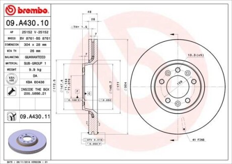 Гальмівний диск пер. Jumpy II/Scudo/Expert 06- (304x48mm) BREMBO 09.A430.10