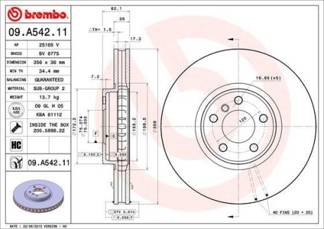 Фото гальмівний диск BREMBO 09A54211 Гальмівний диск BREMBO 09A54211