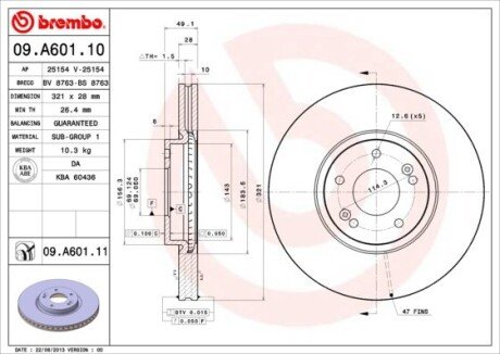 Гальмівний диск пер. Santa Fe 10- BREMBO 09.A601.10