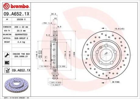 Гальмівний диск BREMBO 09A6521X