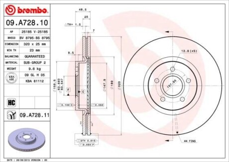 Гальмівний диск BREMBO 09A72811