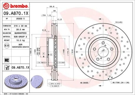 Гальмівний диск BREMBO 09A8701X