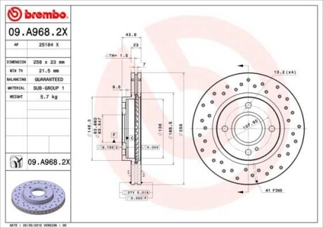 Гальмівний диск BREMBO 09A9682X