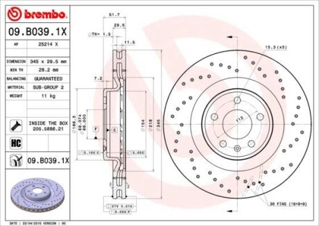 Гальмівний диск BREMBO 09B0391X