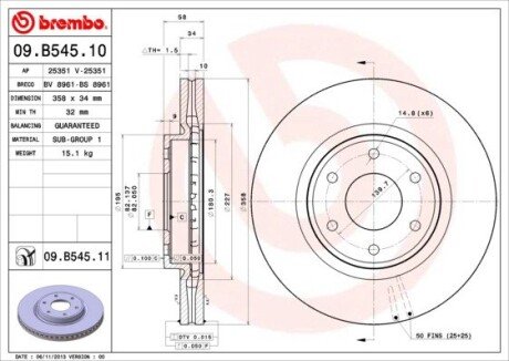 Диск гальмівний BREMBO 09.B545.11