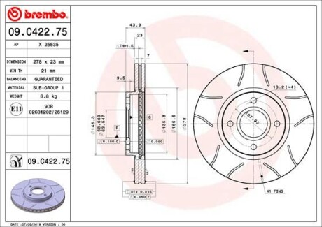 Гальмівний диск BREMBO 09C42275