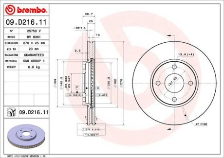 Гальмівний диск BREMBO 09D21611